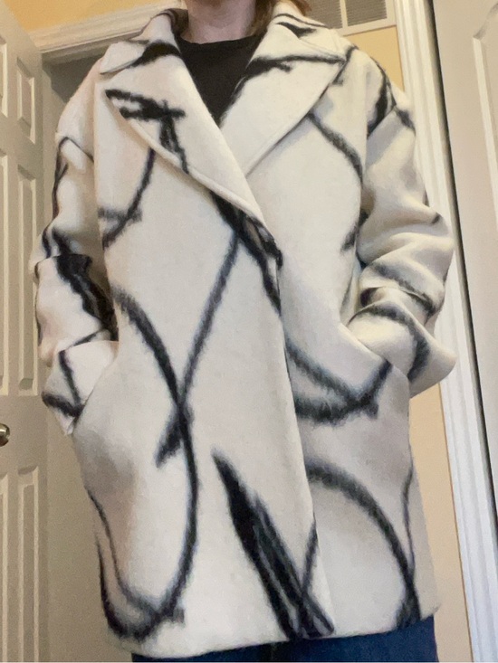Banana Republic Jackets & Blazers - Banana Republic Cream and Black Abstract-Print Pea Coat